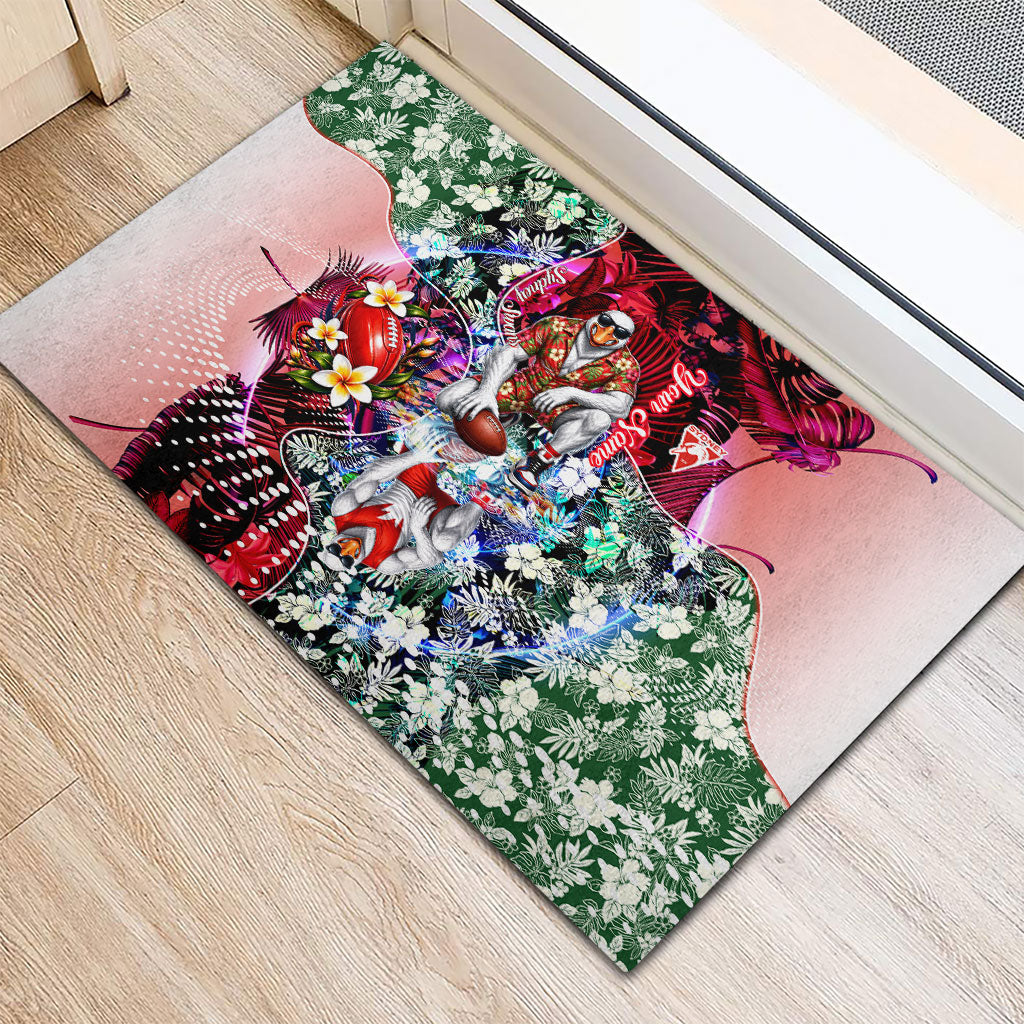 Personalized Sydney Swans Football Rubber Doormat Tropical Hibiscus Flowers - Pacific Fusion Style