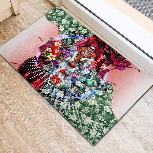 Personalized Sydney Swans Football Rubber Doormat Tropical Hibiscus Flowers - Pacific Fusion Style