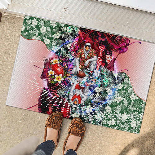 Personalized Sydney Swans Football Rubber Doormat Tropical Hibiscus Flowers - Pacific Fusion Style
