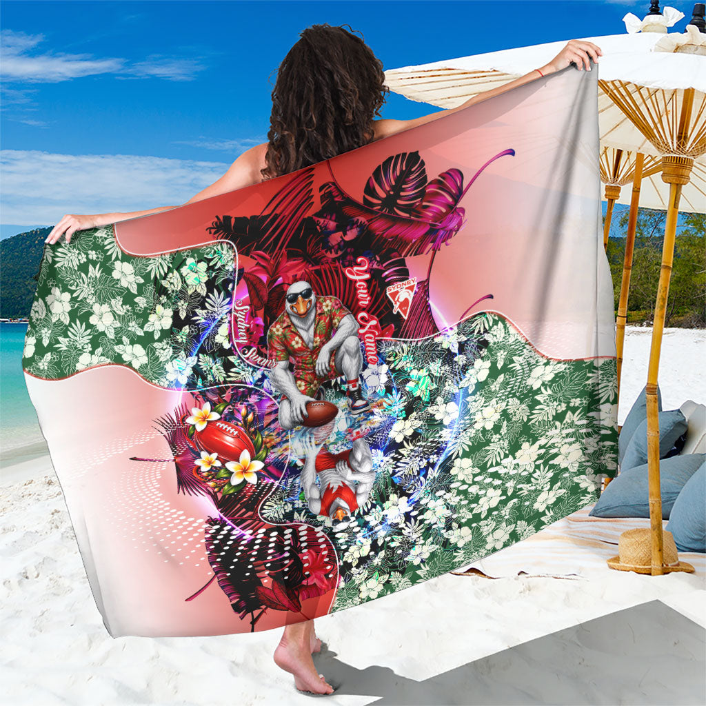 Personalized Sydney Swans Football Sarong Tropical Hibiscus Flowers - Pacific Fusion Style