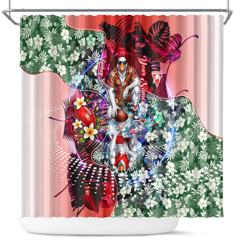 Personalized Sydney Swans Football Shower Curtain Tropical Hibiscus Flowers - Pacific Fusion Style