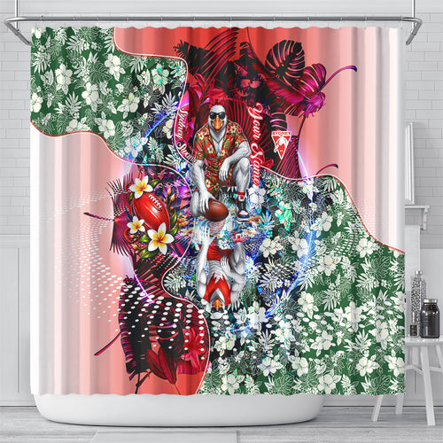 Personalized Sydney Swans Football Shower Curtain Tropical Hibiscus Flowers - Pacific Fusion Style