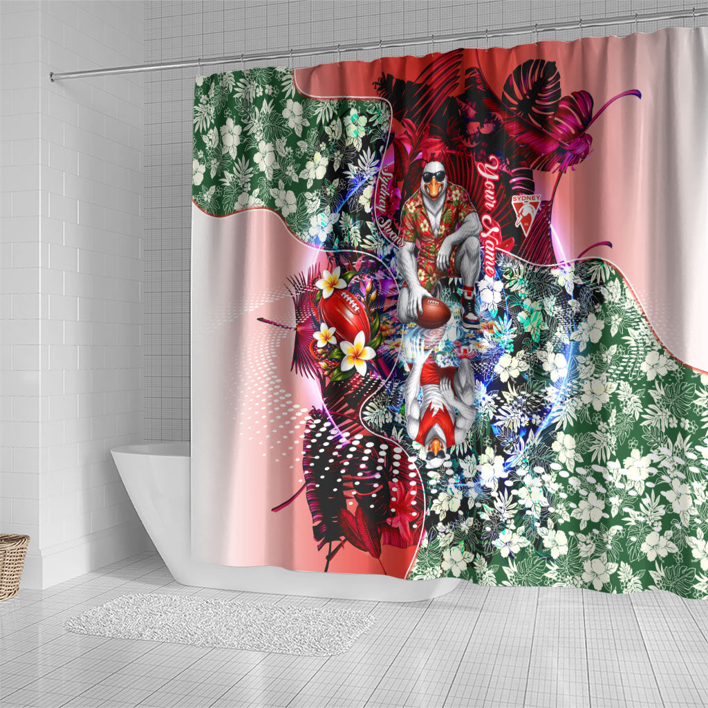 Personalized Sydney Swans Football Shower Curtain Tropical Hibiscus Flowers - Pacific Fusion Style