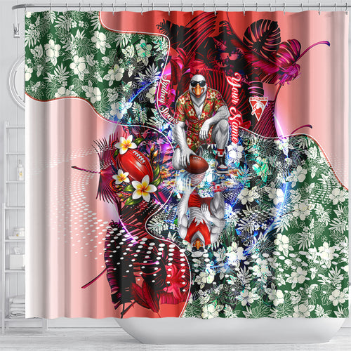 Personalized Sydney Swans Football Shower Curtain Tropical Hibiscus Flowers - Pacific Fusion Style