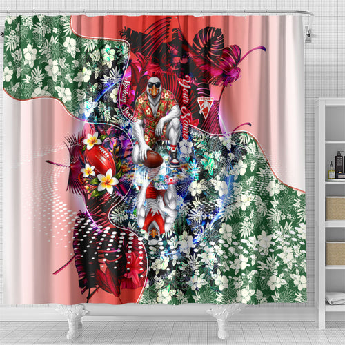 Personalized Sydney Swans Football Shower Curtain Tropical Hibiscus Flowers - Pacific Fusion Style