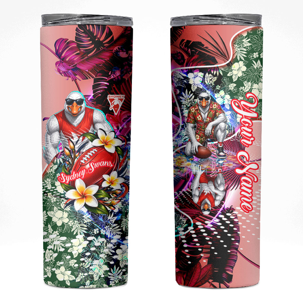 Personalized Sydney Swans Football Skinny Tumbler Tropical Hibiscus Flowers - Pacific Fusion Style