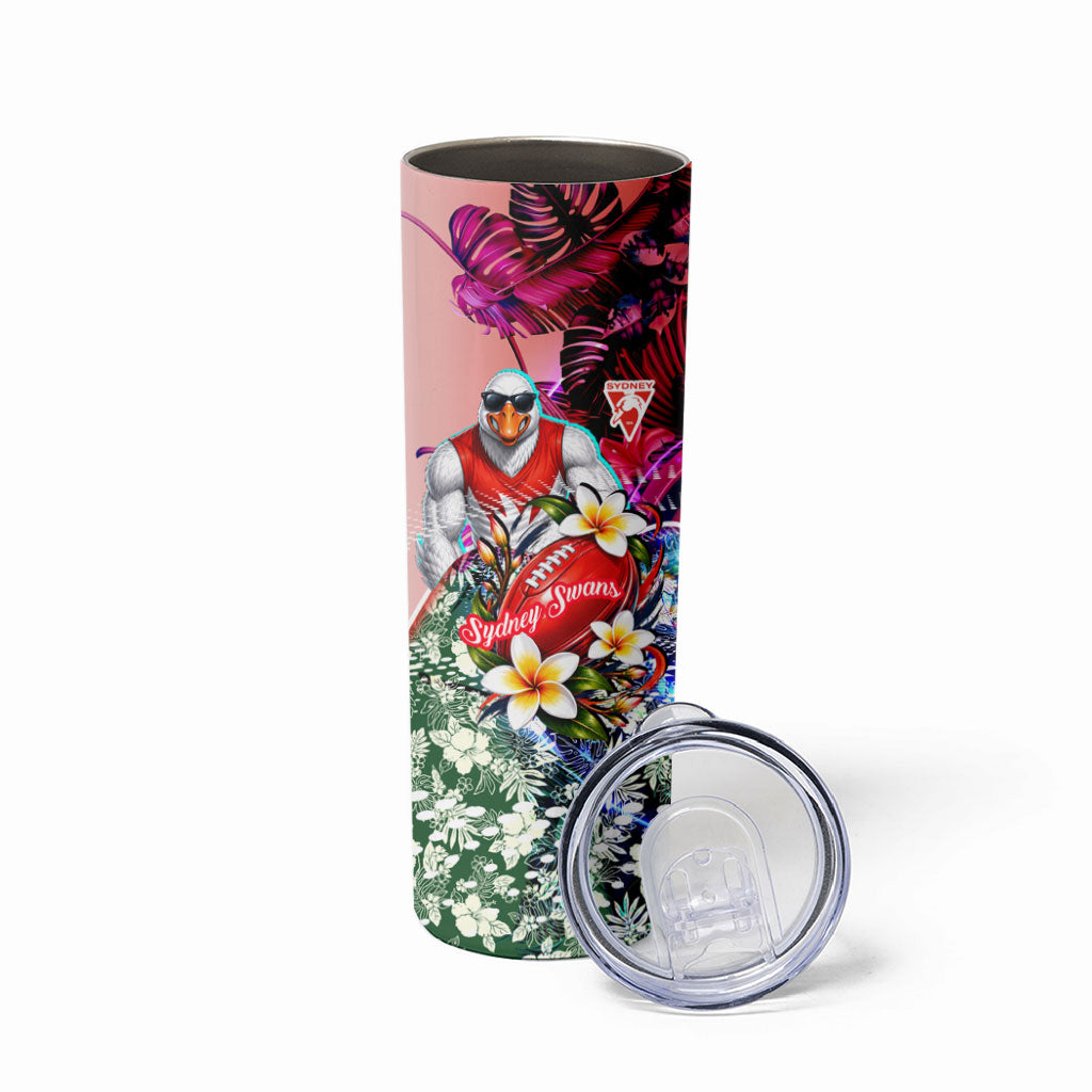 Personalized Sydney Swans Football Skinny Tumbler Tropical Hibiscus Flowers - Pacific Fusion Style