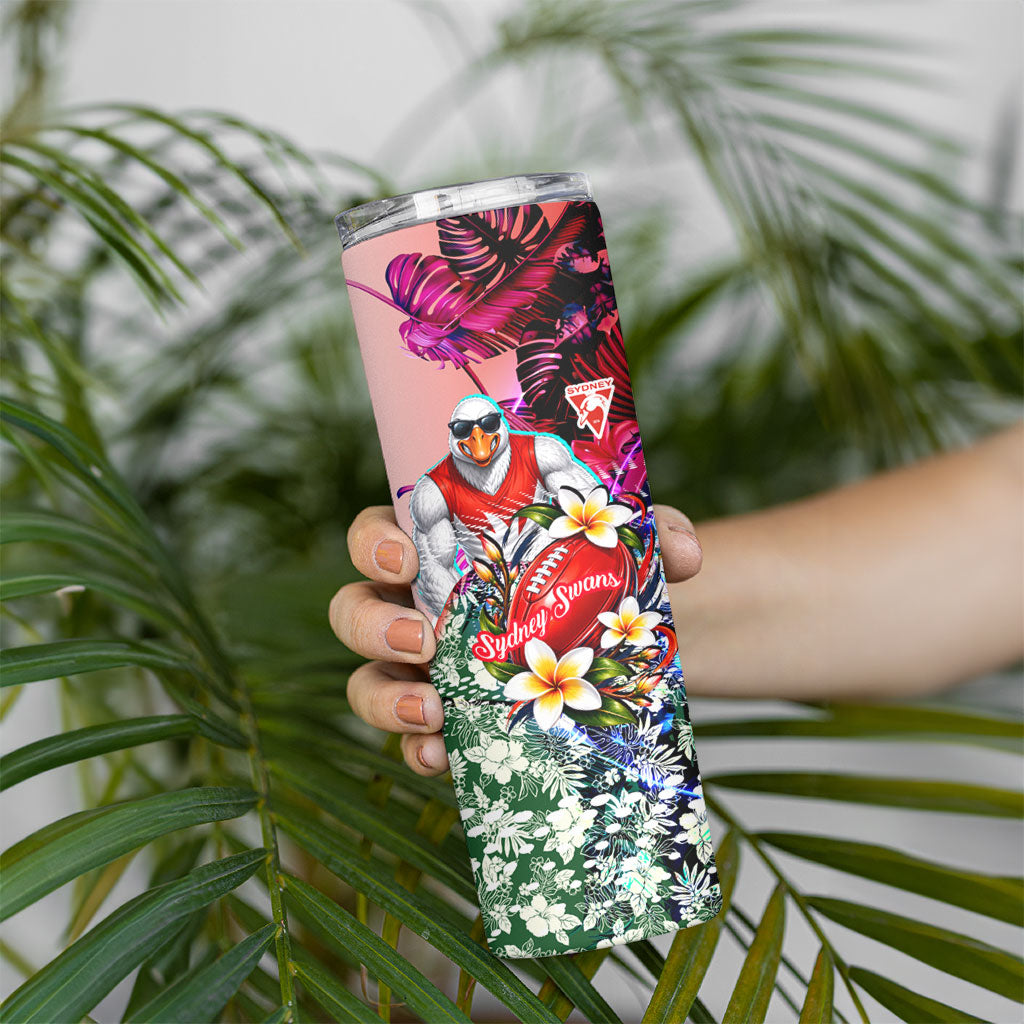 Personalized Sydney Swans Football Skinny Tumbler Tropical Hibiscus Flowers - Pacific Fusion Style