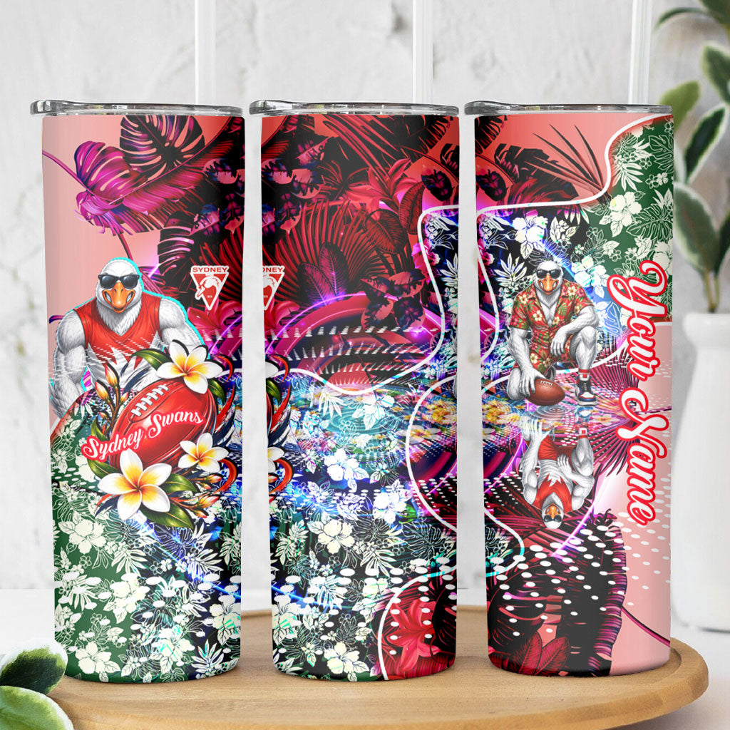 Personalized Sydney Swans Football Skinny Tumbler Tropical Hibiscus Flowers - Pacific Fusion Style