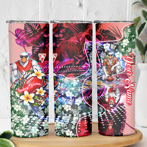Personalized Sydney Swans Football Skinny Tumbler Tropical Hibiscus Flowers - Pacific Fusion Style