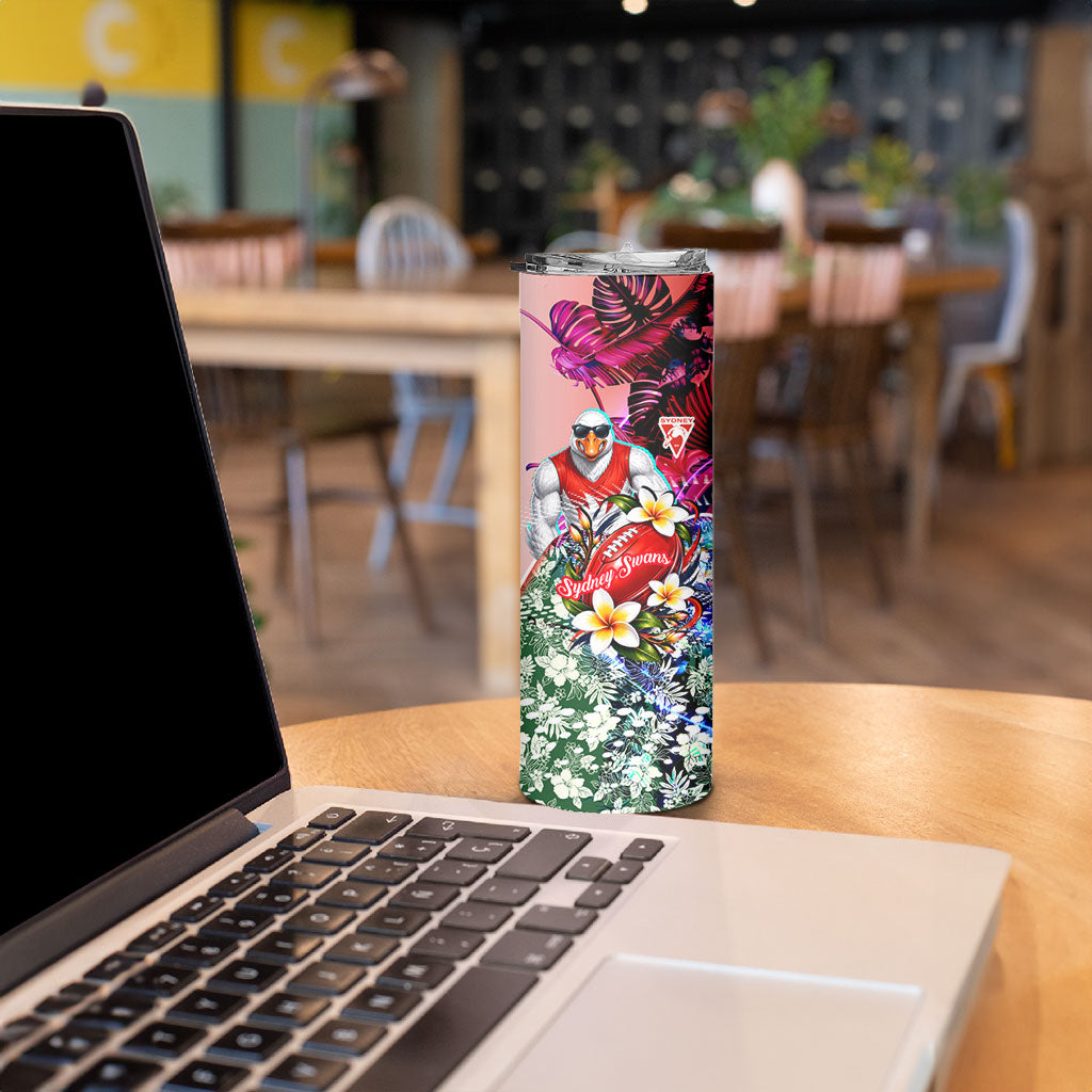 Personalized Sydney Swans Football Skinny Tumbler Tropical Hibiscus Flowers - Pacific Fusion Style