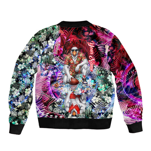 Personalized Sydney Swans Football Sleeve Zip Bomber Jacket Tropical Hibiscus Flowers - Pacific Fusion Style