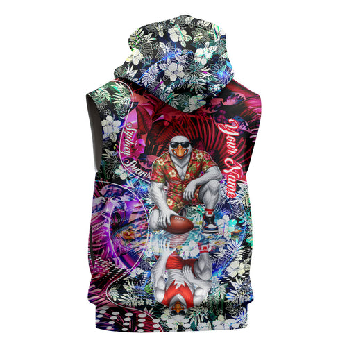 Personalized Sydney Swans Football Sleeveless Hoodie Tropical Hibiscus Flowers - Pacific Fusion Style