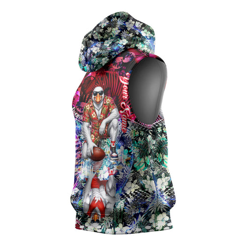 Personalized Sydney Swans Football Sleeveless Hoodie Tropical Hibiscus Flowers - Pacific Fusion Style