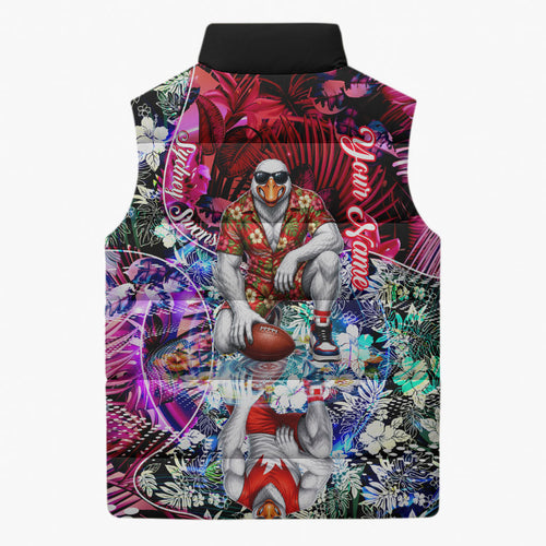 Personalized Sydney Swans Football Sleeveless Puffer Jacket Tropical Hibiscus Flowers - Pacific Fusion Style