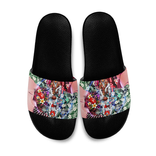 Personalized Sydney Swans Football Slide Sandals Tropical Hibiscus Flowers - Pacific Fusion Style