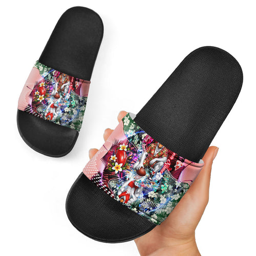 Personalized Sydney Swans Football Slide Sandals Tropical Hibiscus Flowers - Pacific Fusion Style