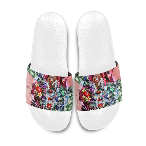 Personalized Sydney Swans Football Slide Sandals Tropical Hibiscus Flowers - Pacific Fusion Style