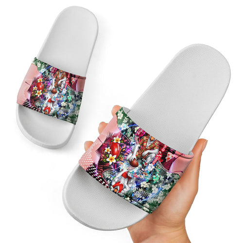 Personalized Sydney Swans Football Slide Sandals Tropical Hibiscus Flowers - Pacific Fusion Style