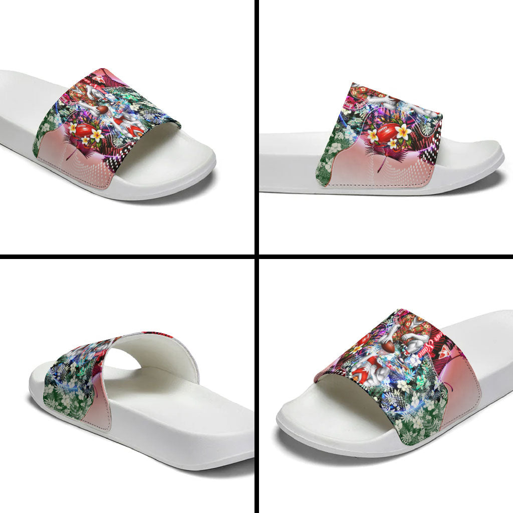 Personalized Sydney Swans Football Slide Sandals Tropical Hibiscus Flowers - Pacific Fusion Style