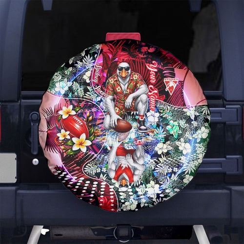 Personalized Sydney Swans Football Spare Tire Cover Tropical Hibiscus Flowers - Pacific Fusion Style