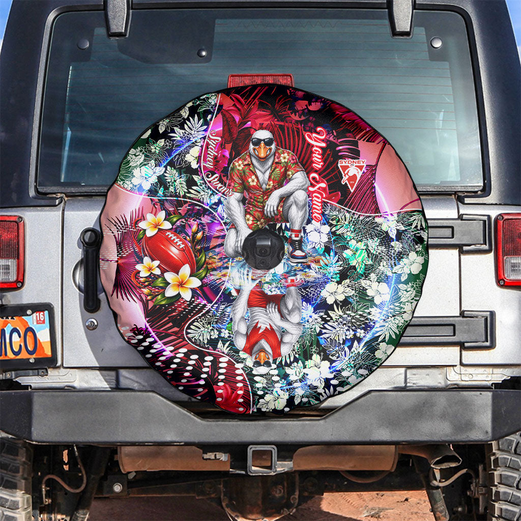 Personalized Sydney Swans Football Spare Tire Cover Tropical Hibiscus Flowers - Pacific Fusion Style