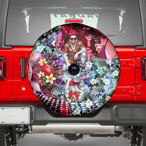 Personalized Sydney Swans Football Spare Tire Cover Tropical Hibiscus Flowers - Pacific Fusion Style