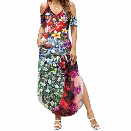 Personalized Sydney Swans Football Summer Maxi Dress Tropical Hibiscus Flowers - Pacific Fusion Style
