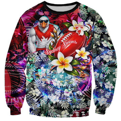 Personalized Sydney Swans Football Sweatshirt Tropical Hibiscus Flowers - Pacific Fusion Style