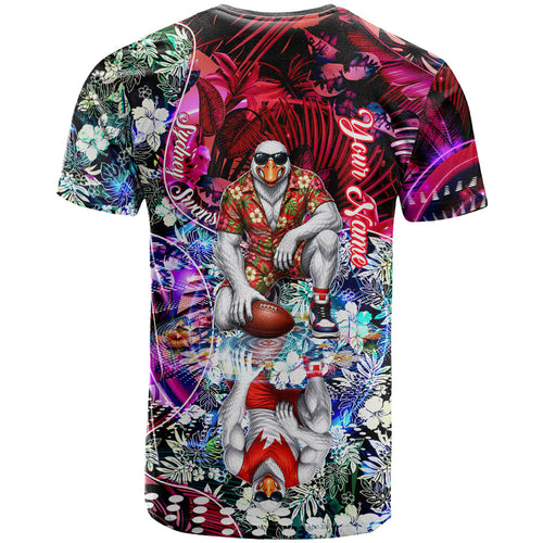 Personalized Sydney Swans Football T Shirt Tropical Hibiscus Flowers - Pacific Fusion Style