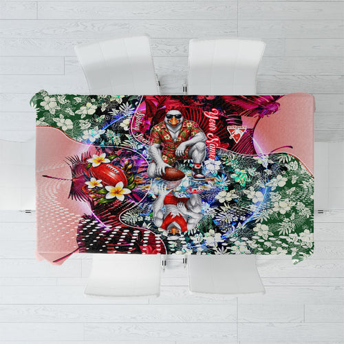 Personalized Sydney Swans Football Tablecloth Tropical Hibiscus Flowers - Pacific Fusion Style