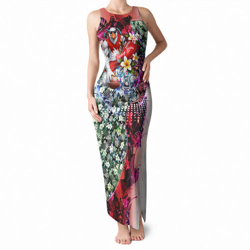 Personalized Sydney Swans Football Tank Maxi Dress Tropical Hibiscus Flowers - Pacific Fusion Style
