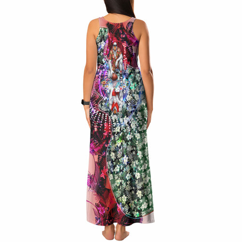 Personalized Sydney Swans Football Tank Maxi Dress Tropical Hibiscus Flowers - Pacific Fusion Style