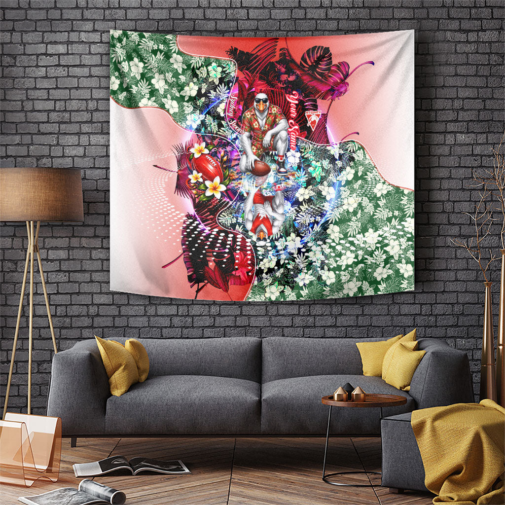 Personalized Sydney Swans Football Tapestry Tropical Hibiscus Flowers - Pacific Fusion Style