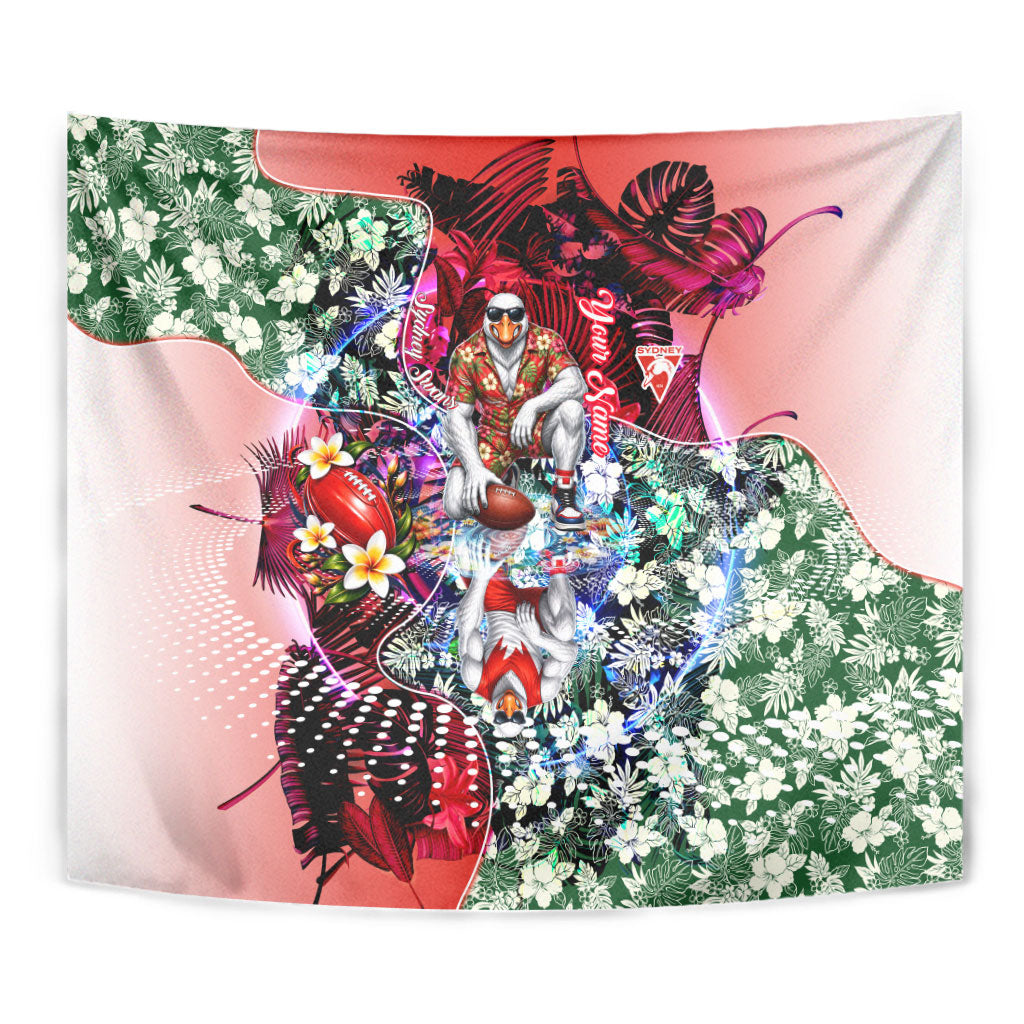 Personalized Sydney Swans Football Tapestry Tropical Hibiscus Flowers - Pacific Fusion Style
