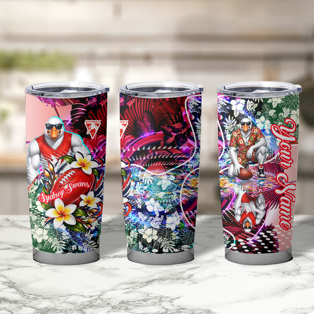 Personalized Sydney Swans Football Tumbler Cup Tropical Hibiscus Flowers - Pacific Fusion Style