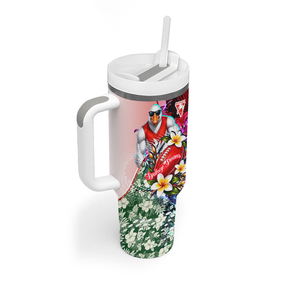 Personalized Sydney Swans Football Tumbler With Handle Tropical Hibiscus Flowers - Pacific Fusion Style