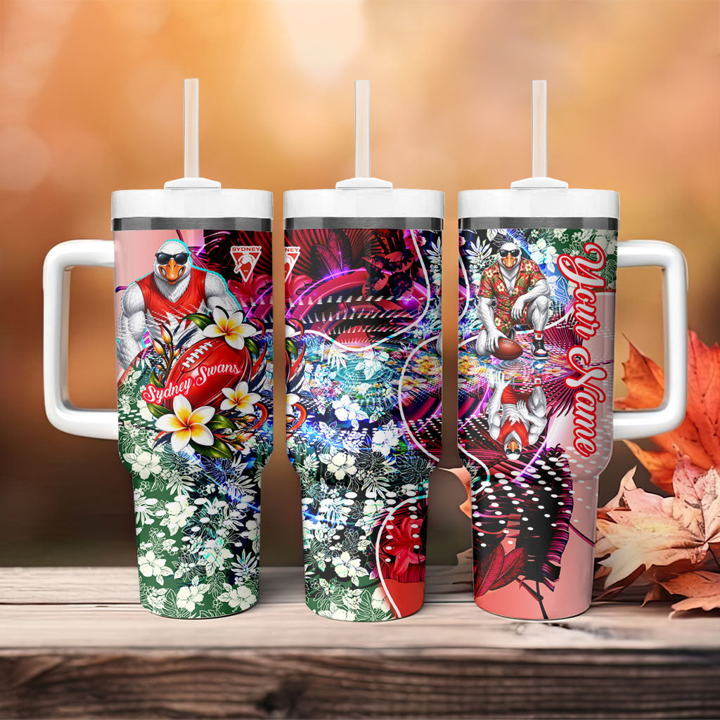 Personalized Sydney Swans Football Tumbler With Handle Tropical Hibiscus Flowers - Pacific Fusion Style