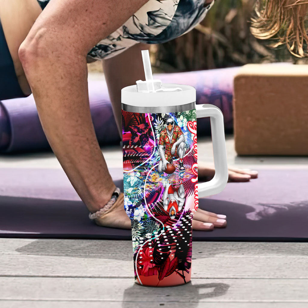 Personalized Sydney Swans Football Tumbler With Handle Tropical Hibiscus Flowers - Pacific Fusion Style