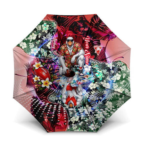 Personalized Sydney Swans Football Umbrella Tropical Hibiscus Flowers - Pacific Fusion Style