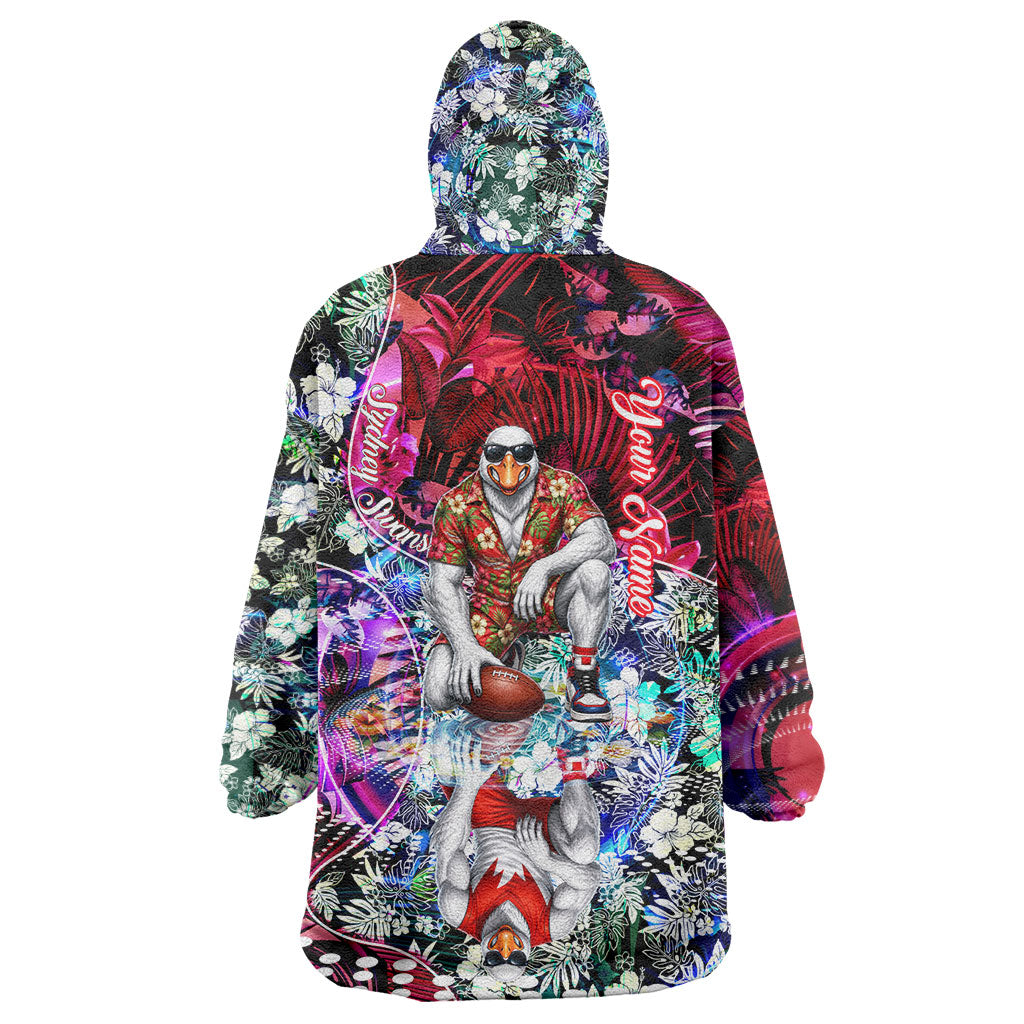 Personalized Sydney Swans Football Wearable Blanket Hoodie Tropical Hibiscus Flowers - Pacific Fusion Style