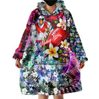Personalized Sydney Swans Football Wearable Blanket Hoodie Tropical Hibiscus Flowers - Pacific Fusion Style