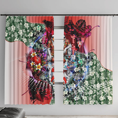 Personalized Sydney Swans Football Window Curtain Tropical Hibiscus Flowers - Pacific Fusion Style