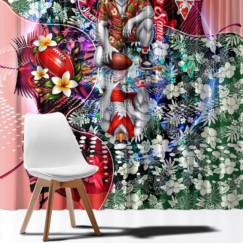 Personalized Sydney Swans Football Window Curtain Tropical Hibiscus Flowers - Pacific Fusion Style