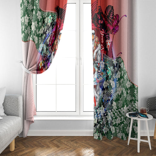 Personalized Sydney Swans Football Window Curtain Tropical Hibiscus Flowers - Pacific Fusion Style