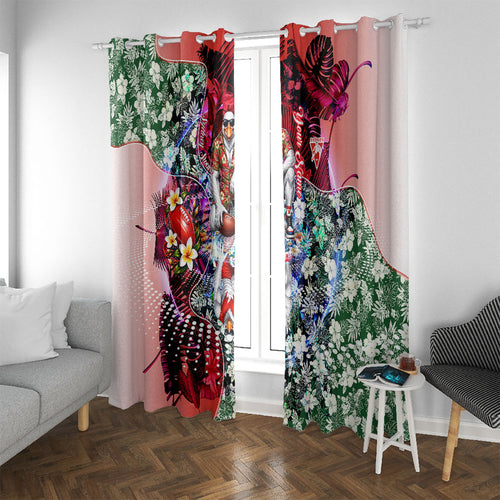 Personalized Sydney Swans Football Window Curtain Tropical Hibiscus Flowers - Pacific Fusion Style