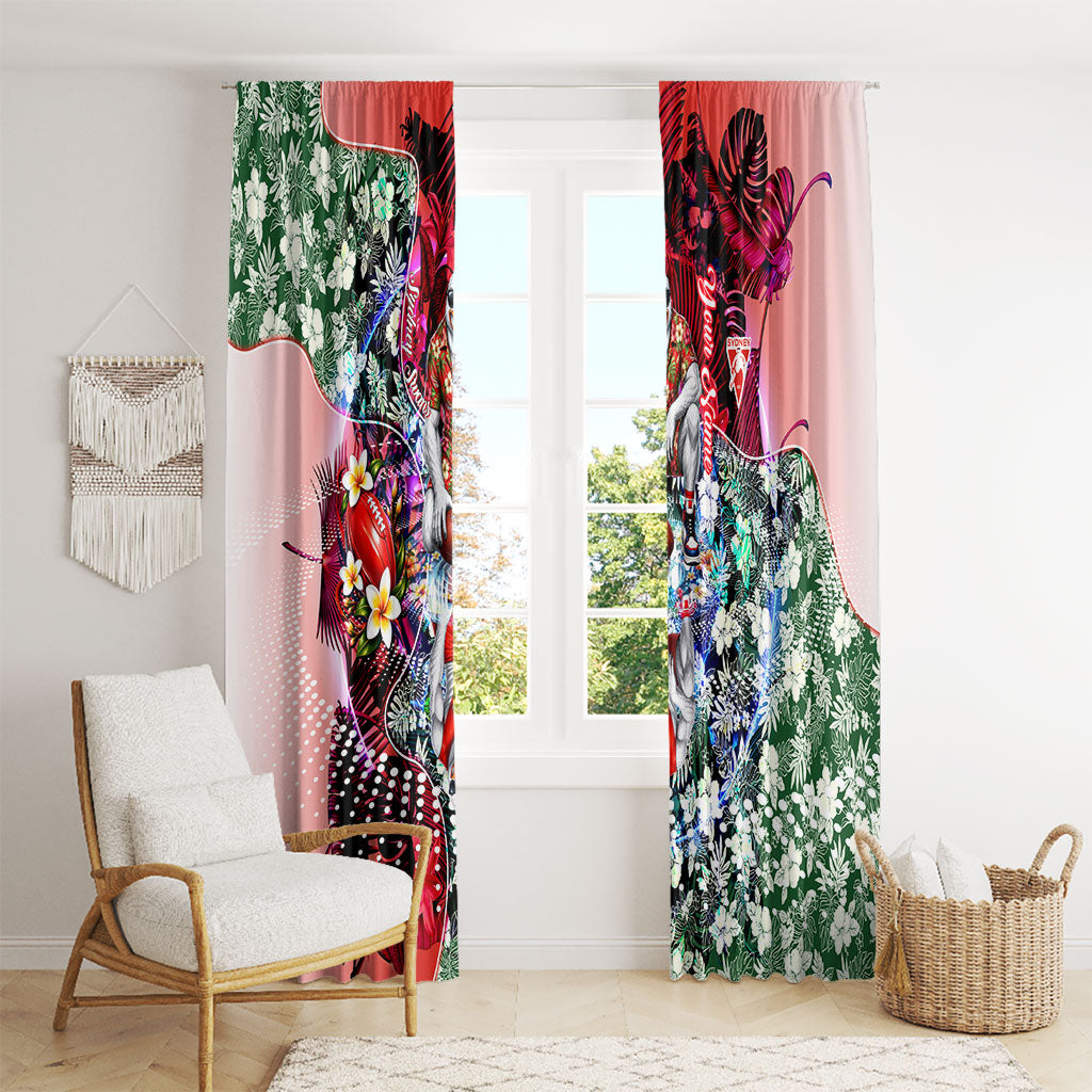 Personalized Sydney Swans Football Window Curtain Tropical Hibiscus Flowers - Pacific Fusion Style