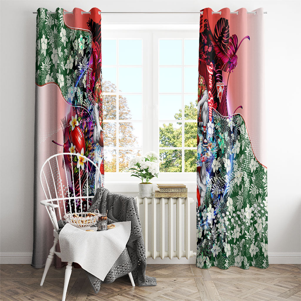 Personalized Sydney Swans Football Window Curtain Tropical Hibiscus Flowers - Pacific Fusion Style