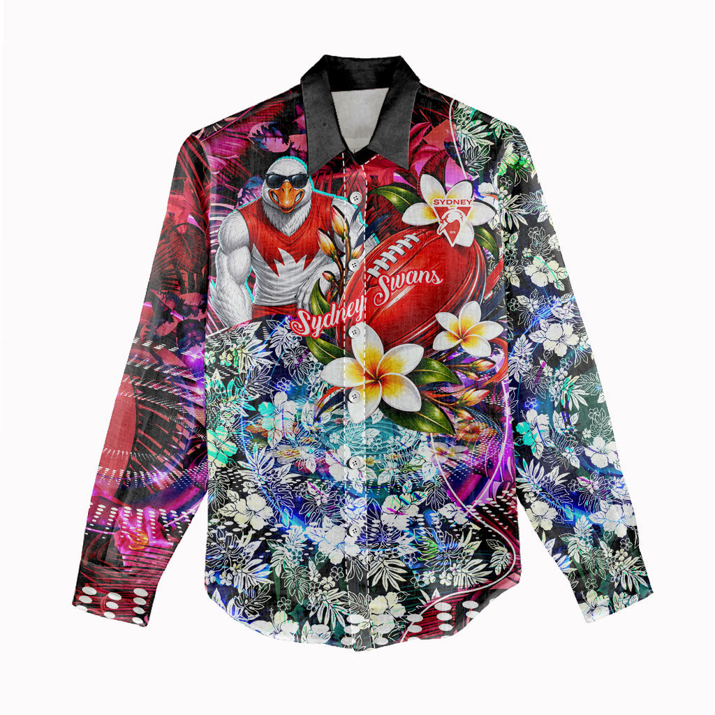 Personalized Sydney Swans Football Women Casual Shirt Tropical Hibiscus Flowers - Pacific Fusion Style