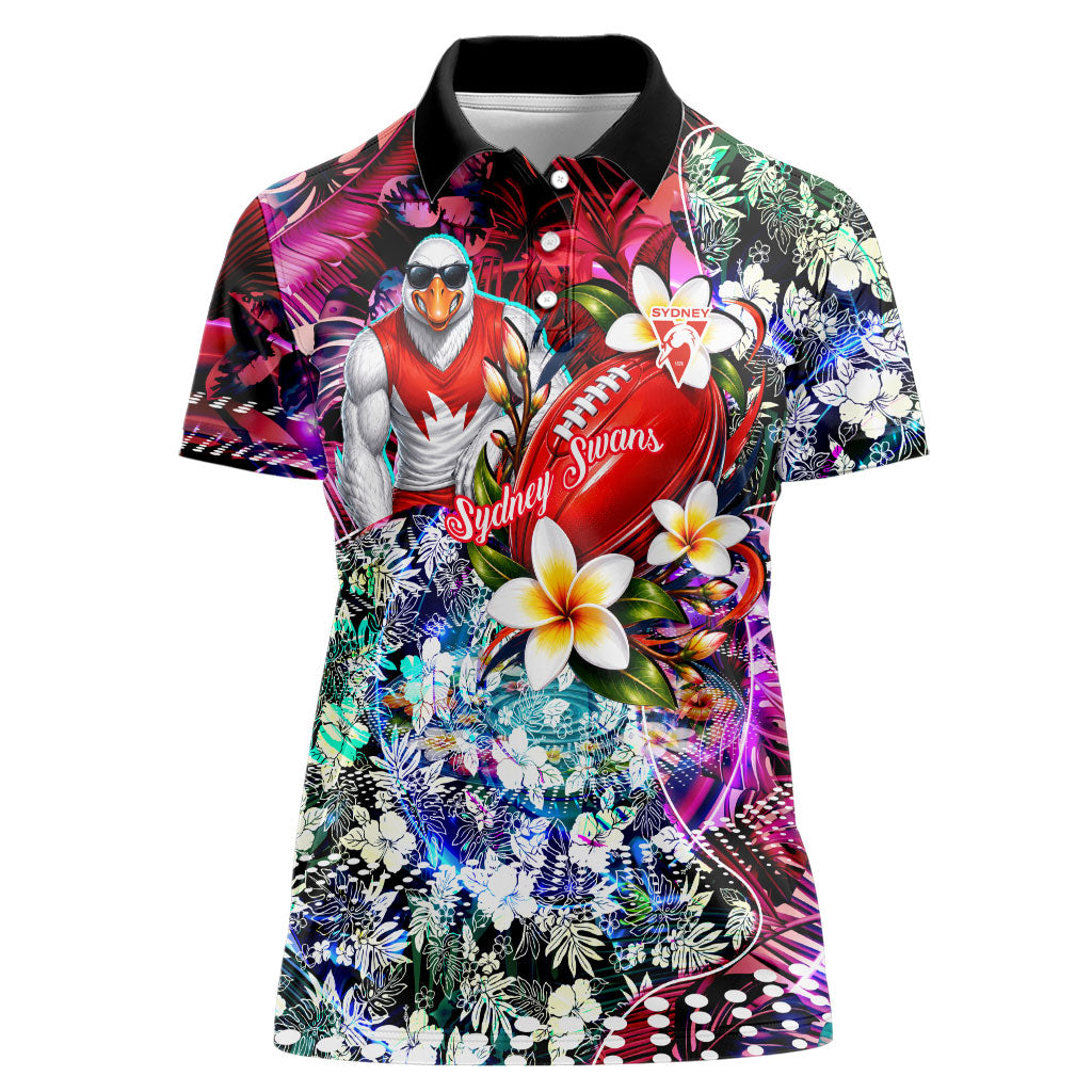 Personalized Sydney Swans Football Women Polo Shirt Tropical Hibiscus Flowers - Pacific Fusion Style